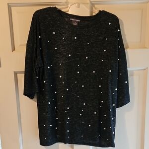 Chelsea & Theodore Black Blouse with White Accents